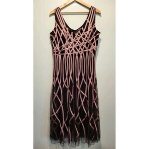 Black Tan Mesh Geometric Applique Sleeveless Midi Dress Whimsigoth Party XL